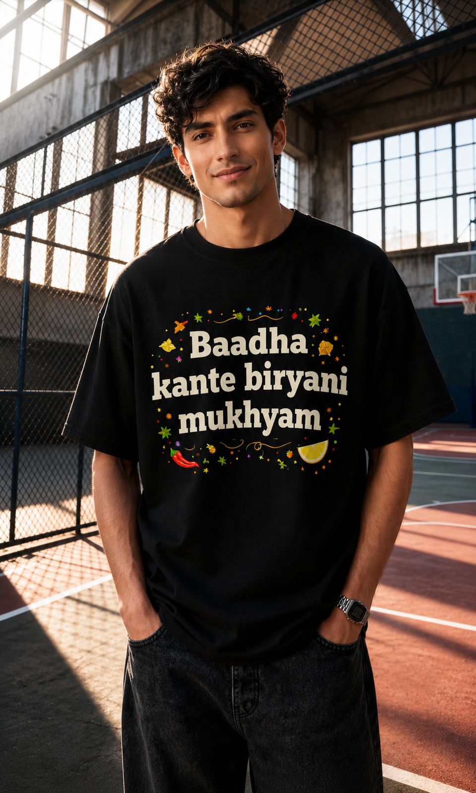 Baadha Kante Biryani Mukhyam Oversized T-Shirt
