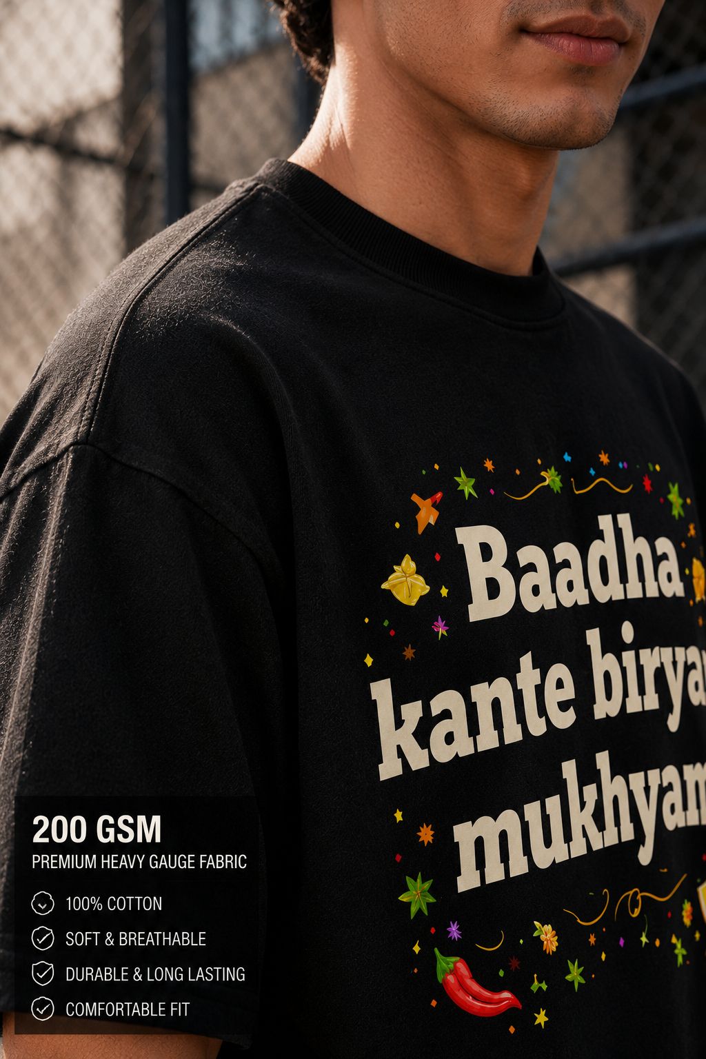 Baadha Kante Biryani Mukhyam Oversized T-Shirt