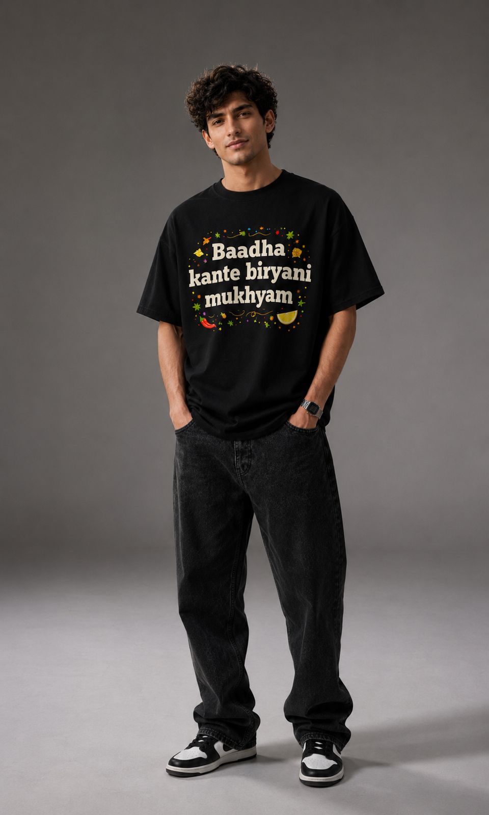 Baadha Kante Biryani Mukhyam Oversized T-Shirt
